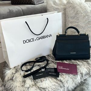 Dolce and Gabbana small Sicily black top handle calfskin crossbody bag